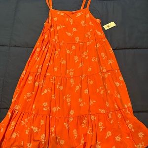 Orange Tiered Ruffled Sundress with Spaghetti Straps